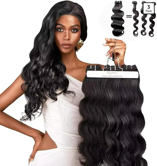 TRIIPPY Body Wave Bundles Human Hair,100% Raw Cambodian Hair Wavy 3 Bundles,Triple The Lifespan O... | Amazon (US)