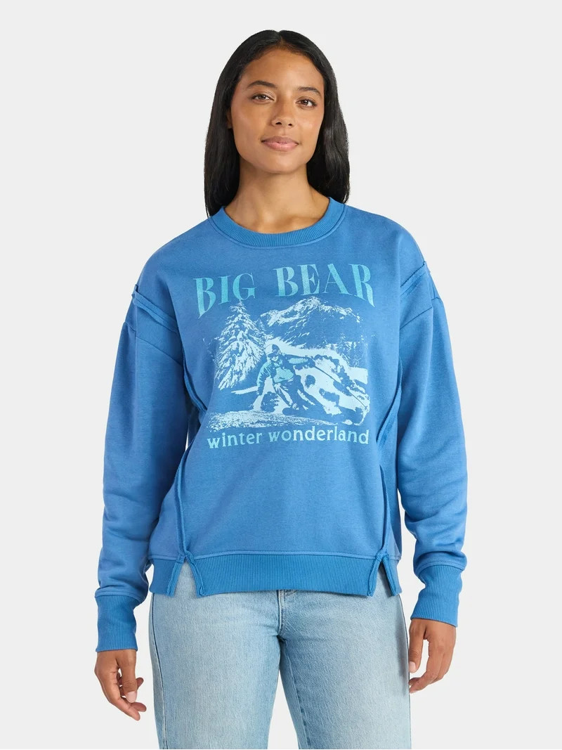 Time and Tru Women's Big Bear Ski Arch Graphic Sweatshirt with Long Sleeves, Sizes XS-XXXL | Walmart (US)