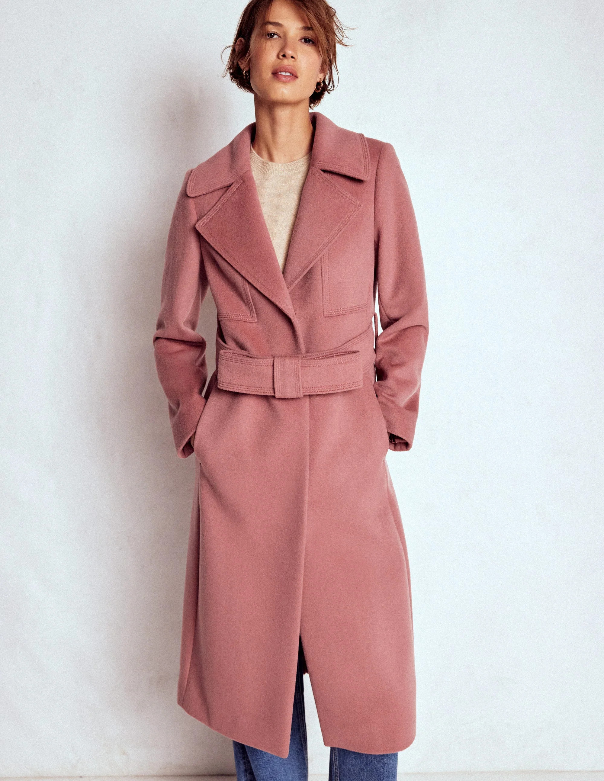 Bow Front Coat-Dusty Pink | Boden (US)