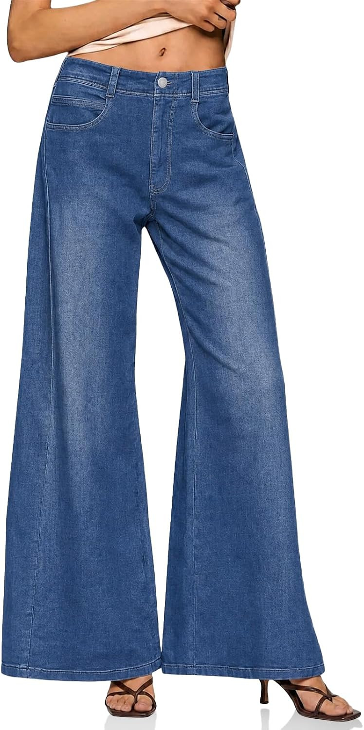 Cicy Bell Women High Waisted Flared Jeans Bell Bottom Wide Leg Denim Pants | Amazon (US)