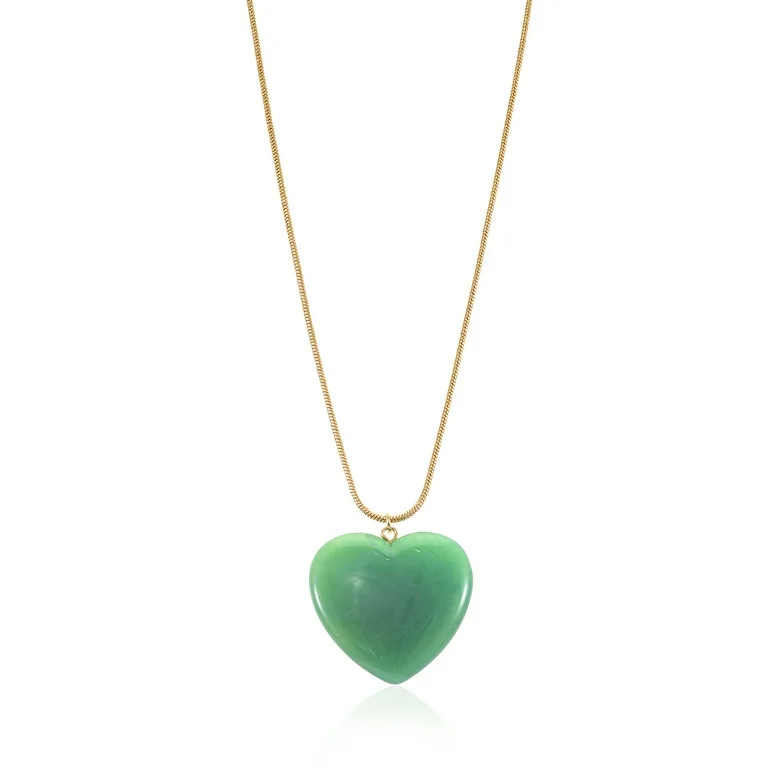 Time and Tru Goldtone Jade Green Heart Motif Necklace, 1 Piece | Walmart (US)