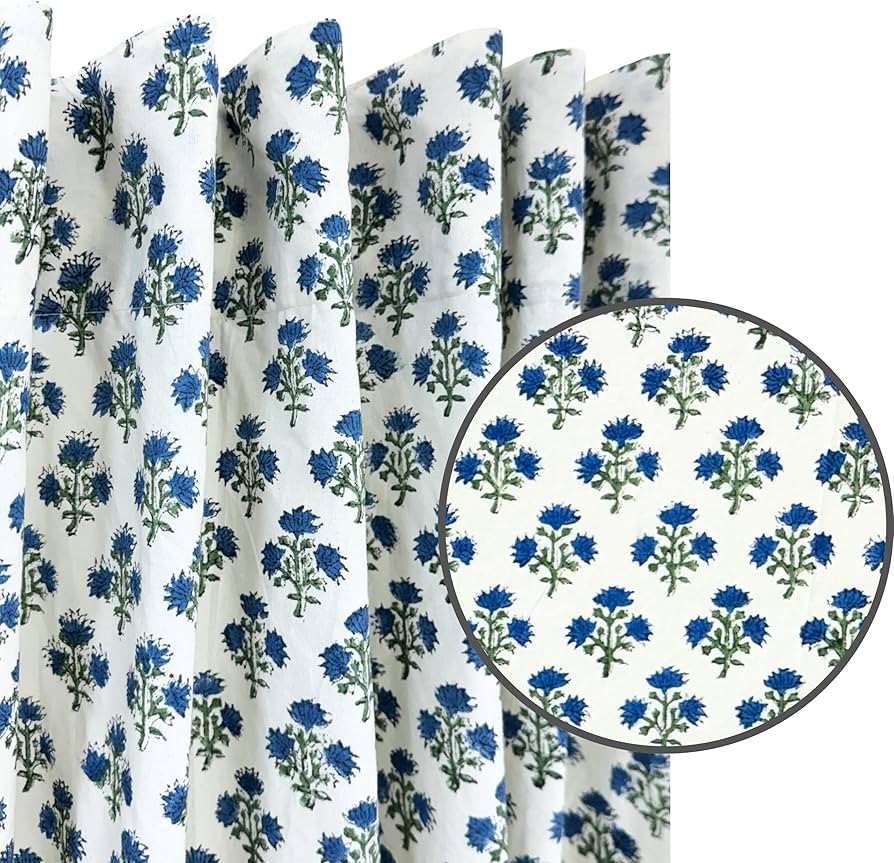 ATOSII 100% Cotton Single Panel Floral Block Print Curtain, Easy Hanging with Rod Pocket & Loop, ... | Amazon (US)