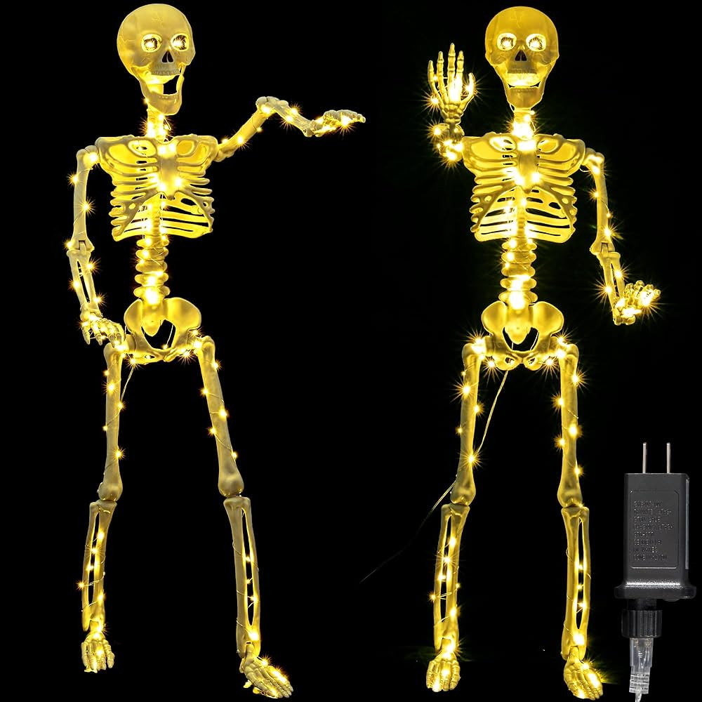 2 Pack 40 Inches Plug Operated 400 LED Light Up Halloween Skeleton Full Body Posable Movable Joni... | Amazon (US)