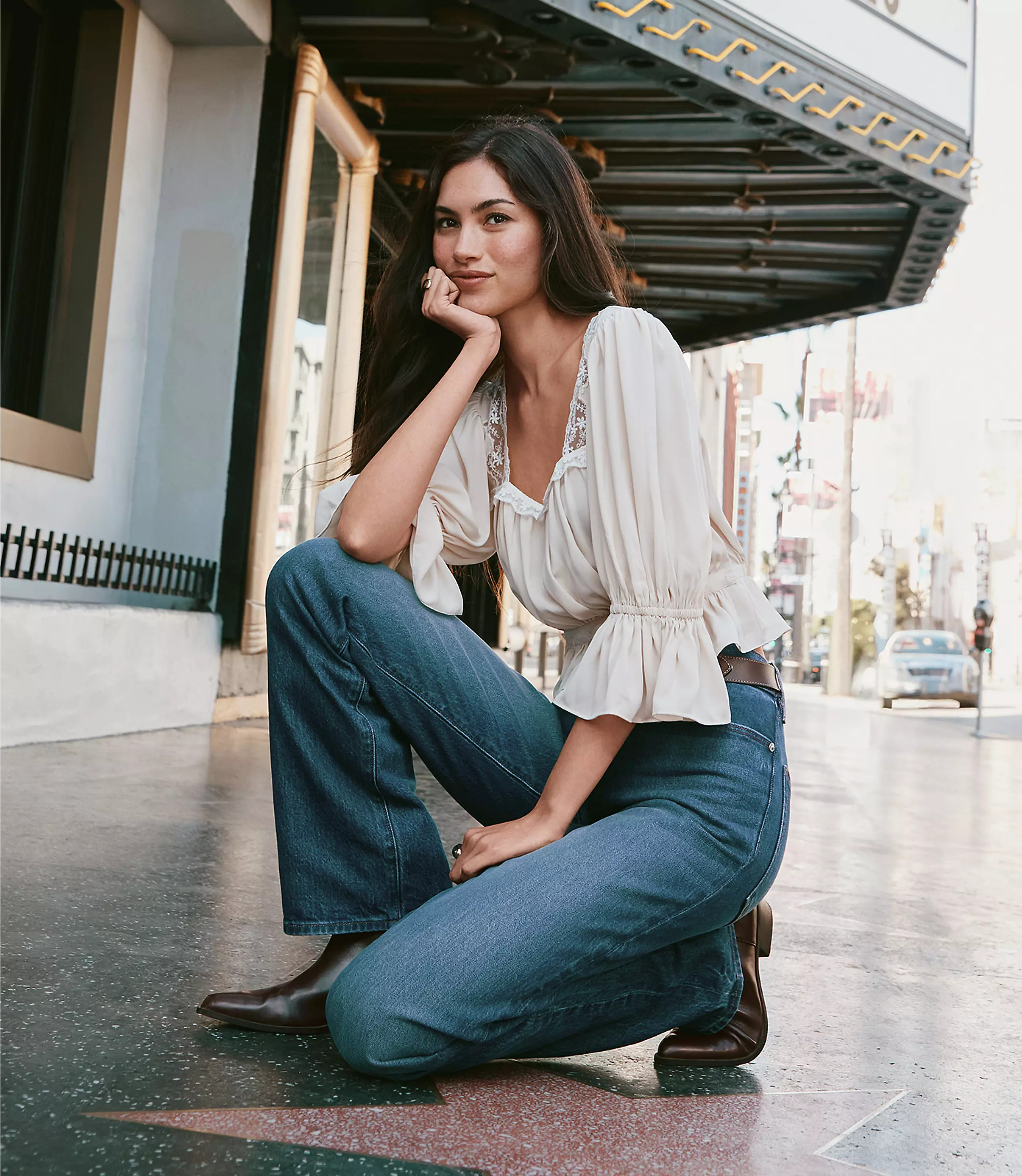 Floral Lace Trim Peplum Top | LOFT