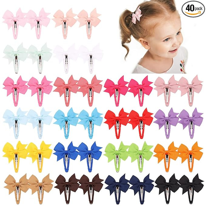 Amazon.com: 40PCS Snap Baby Hair Bows Clips for Girls Grosgrain Ribbon Fully Wapped 2 Inch Infant... | Amazon (US)