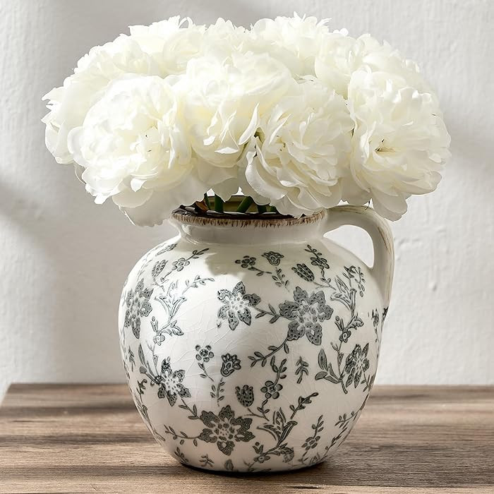 5.39 Inch Vintage Gray Chinoiserie Floral Vase, Antique Rustic Ceramic Vase for Home Decor, Livin... | Amazon (CA)