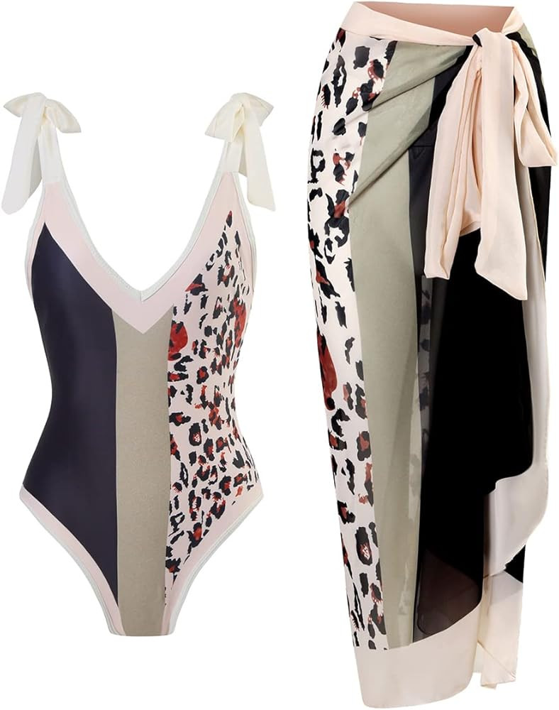 Women's One Piece Swimsuit Ruffle Deep V Neck Floral Print Bathing Suits Self Tie Monokini Padded... | Amazon (US)