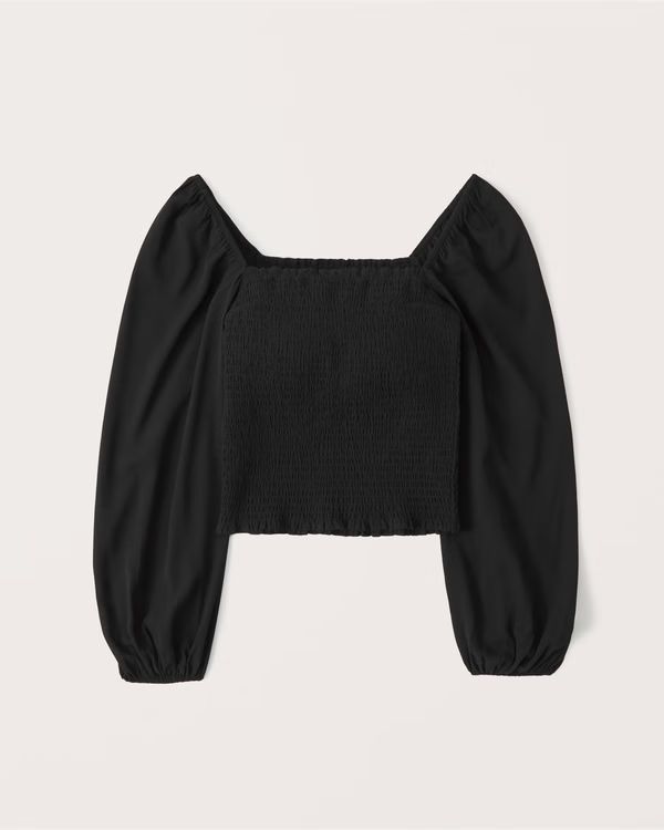 Women's Long-Sleeve Smocked Puff Sleeve Top | Women's | Abercrombie.com | Abercrombie & Fitch (US)