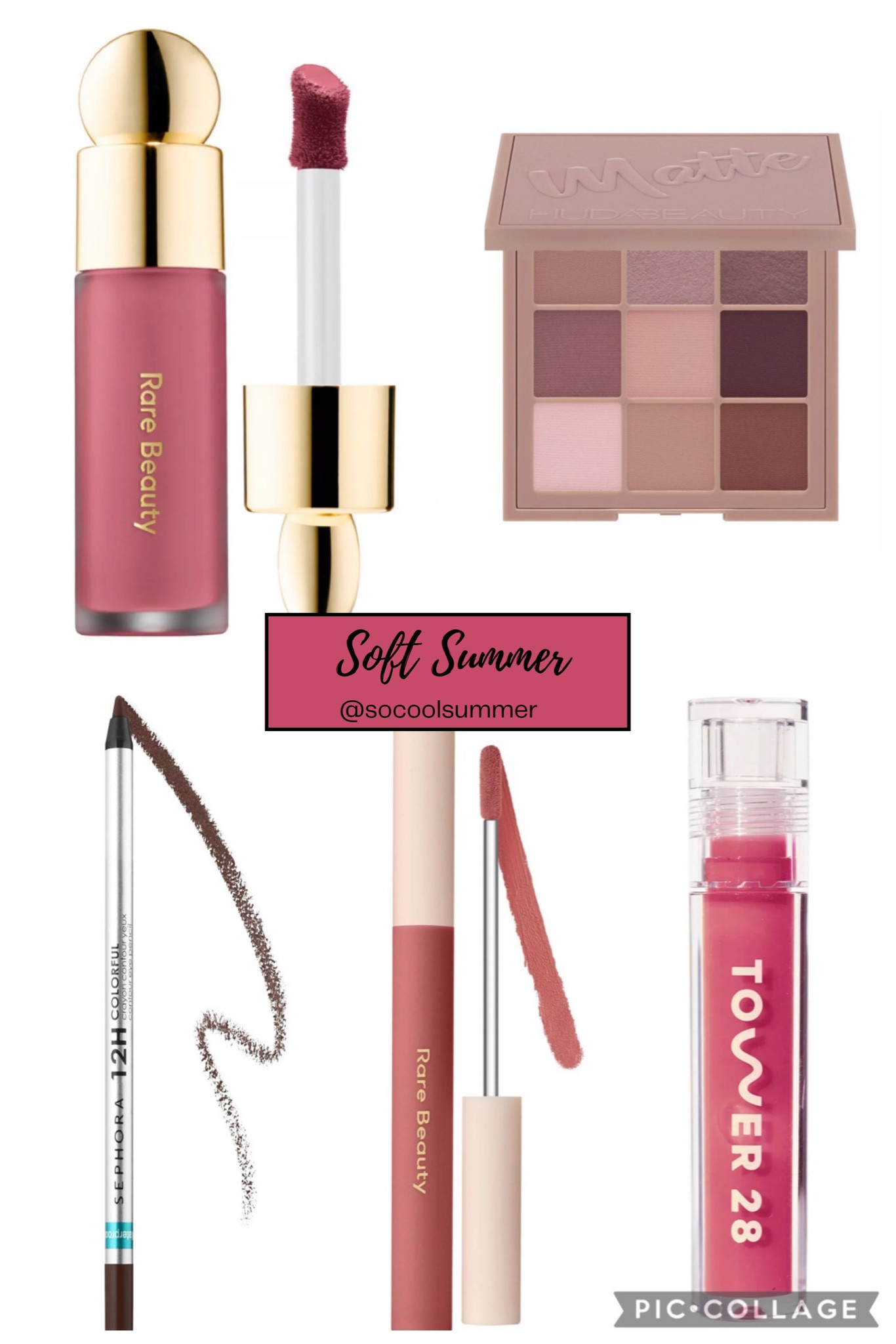 Makeup capsule for Soft/Brown Summer palettes from the Sephora @ Kohl’s beauty sale.  4x points when you use your Sephora Insider account.

Blush:  Rare Beauty in Believe
Shadow Palette:  HUDA Beauty Matte Obsessions 
Eyeliner:  Sephora 12 hour eyeliner in Tiramisu
Lip Color:  Rare Beauty Matte Lip in Kindness
Gloss:  Tower28 Non Sticky Gloss in Sesame

#hocsummer #coolsummer #lightsummer #truesummer #softsummer #pastelsummer #darksummer #brownsummer #sweetpeasummer #summerpalette #summerfinds

#LTKStyleTip #LTKFindsUnder50 #LTKBeauty