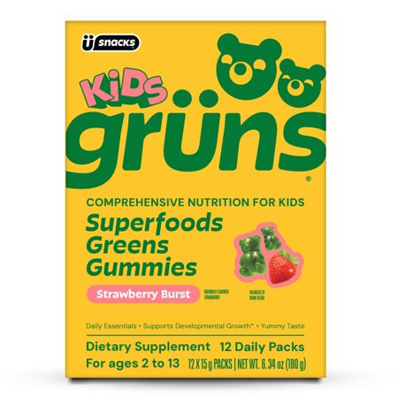 Gruns Kids Superfood Greens Multivitamin Gummies with 4g of Fiber for Ages 2+, 12 Count | Walmart (US)