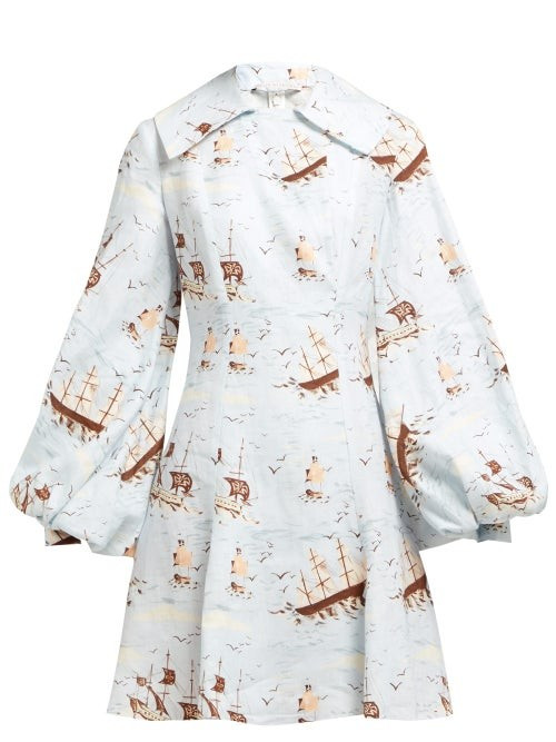 Emilia Wickstead - Marina Ship-print Linen Mini Dress - Womens - Blue Print | Matches (US)