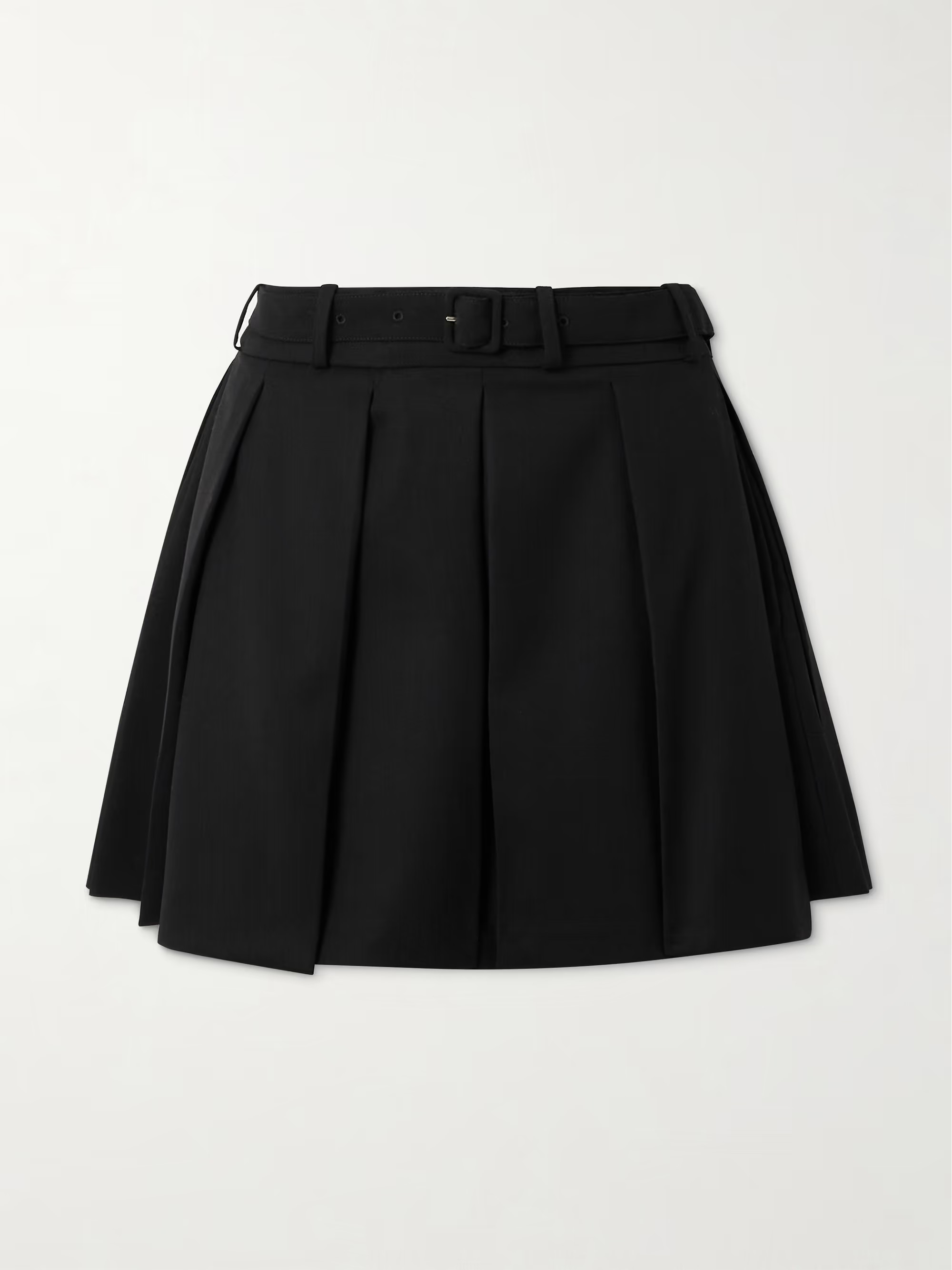 Belted pleated stretch-wool twill mini skirt | NET-A-PORTER (US)