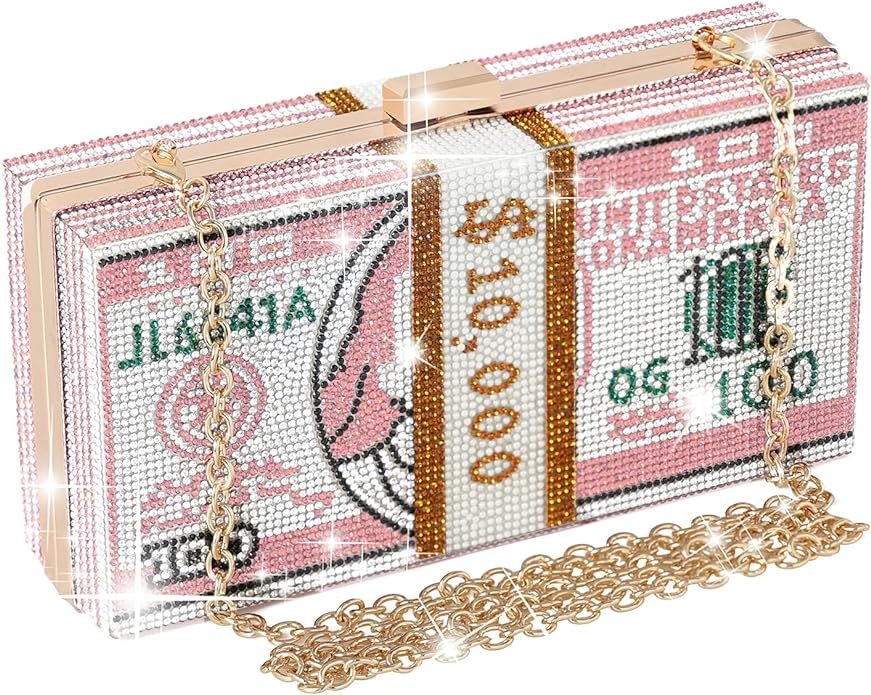 WJCD Money Clutch Rhinestone Purse Stack of Cash Unique Evening Clutch Handbag Shoulder Bag Cross... | Amazon (US)