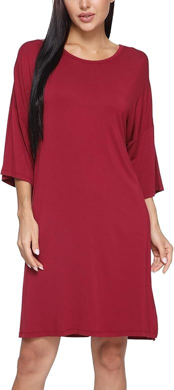 GYS Women's Bamboo Nightgown 3/4 Sleeves Crewneck Sleepwear Nightshirt | Amazon (US)