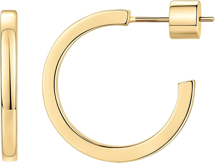 Amazon.com: PAVOI 14K Yellow Gold Plated Thin Square Edge Open Hoop Earrings for Women | Leightwe... | Amazon (US)
