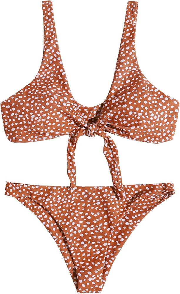 Women's Sexy Bikini Swimsuit Tie Knot Front Leopard Print Swimwear Set | Amazon (US)