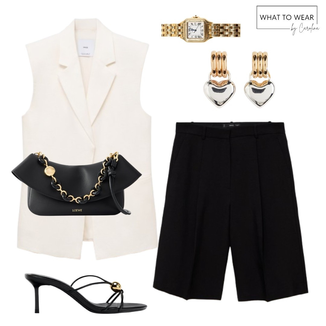 White vest and black bermuda shorts for an elegant look.
#elegantoutfit #vest #mangowomen #bermudashorts #monochrome

#LTKItBag #LTKStyleTip #LTKFindsUnder100