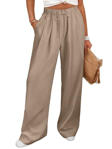 ANRABESS Women Wide Leg Linen Palazzo Pants Casual Elastic Waist Drawstring Flowy Loose Beach Tra... | Amazon (US)