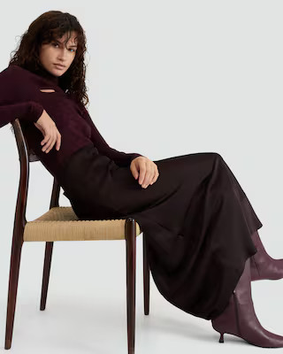 F&F Satin Midi Slip Skirt in Chocolate | Tesco F&F
