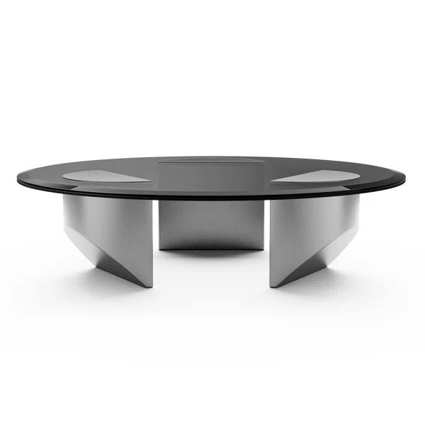 Wedge Round Glass Coffee Table Modern Metal Frame Home Office | Wayfair Professional