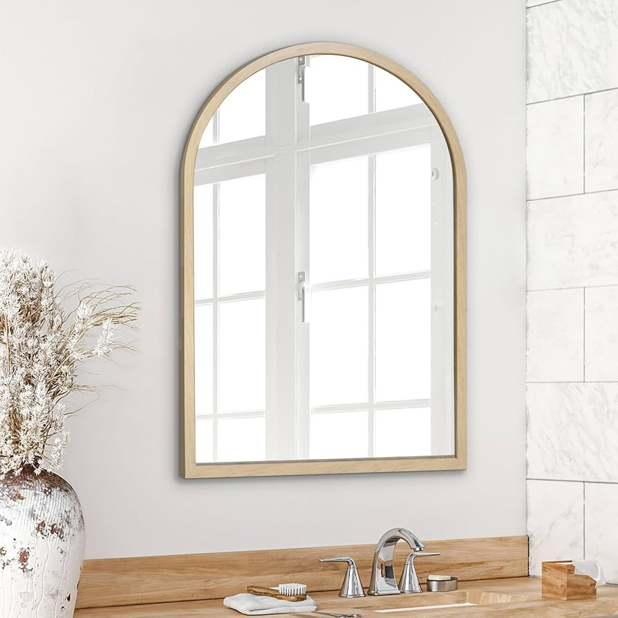 Americanflat 20x30 Framed Dark Oak Arched Mirror - Hanging Mirror for Wall, Bathroom, Entryway Ha... | Amazon (US)