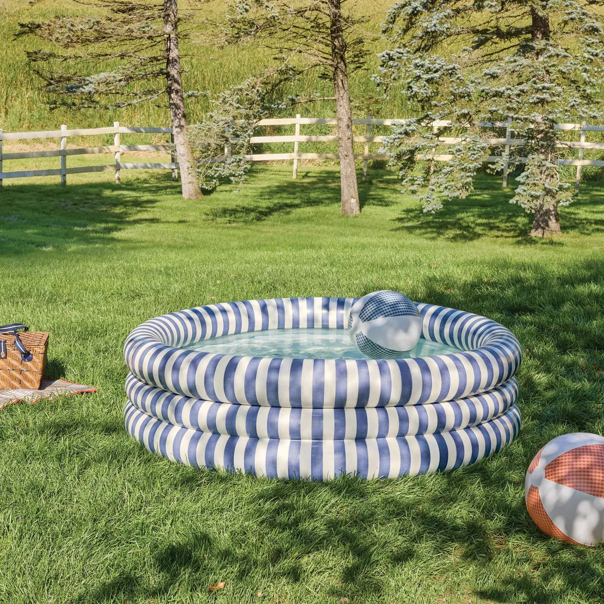 Round Inflatable Kiddie Pool Blue Striped - Hearth & Hand™ with Magnolia | Target