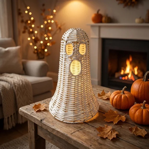 Wicker Ghost Decor, Halloween Decorations Indoor 12.2 Inch, Rattan Ghost Basket Tabletop Lamp Sha... | Walmart (US)