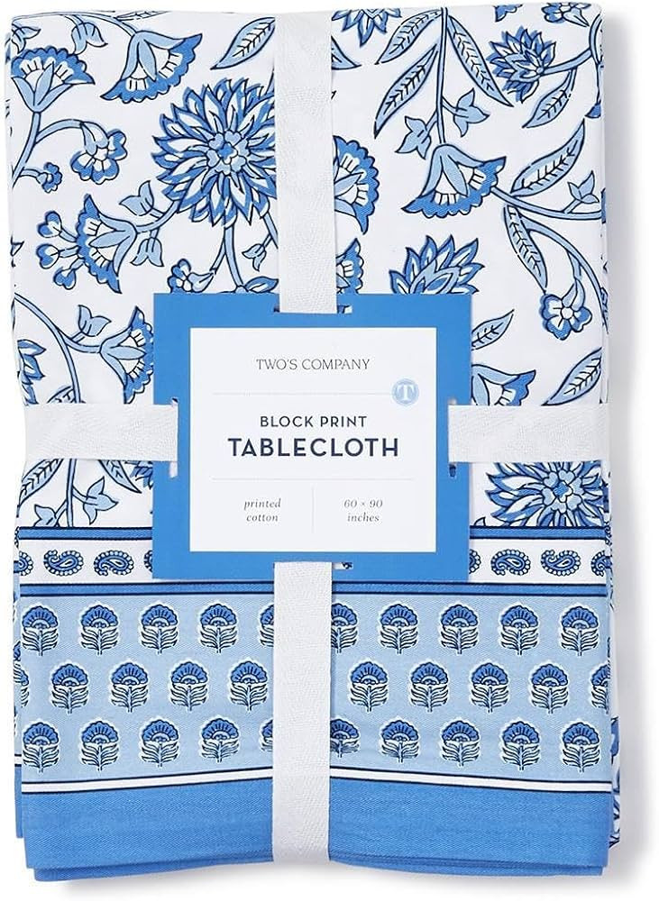 Two's Company Chinoiserie Blue Block Print Tablecloths, Cotton, Set of 2 | Amazon (US)