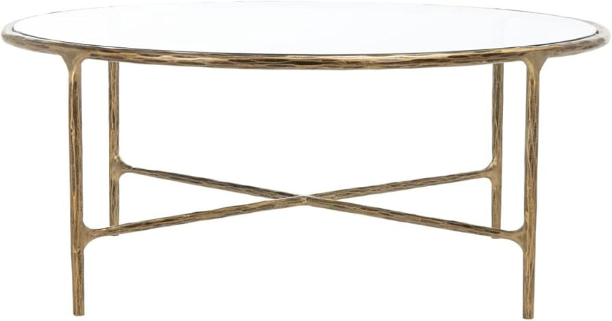 SAFAVIEH Couture Home Collection Jessa Brass Metal/Tempered Glass Top Round Coffee Table (Fully A... | Amazon (US)