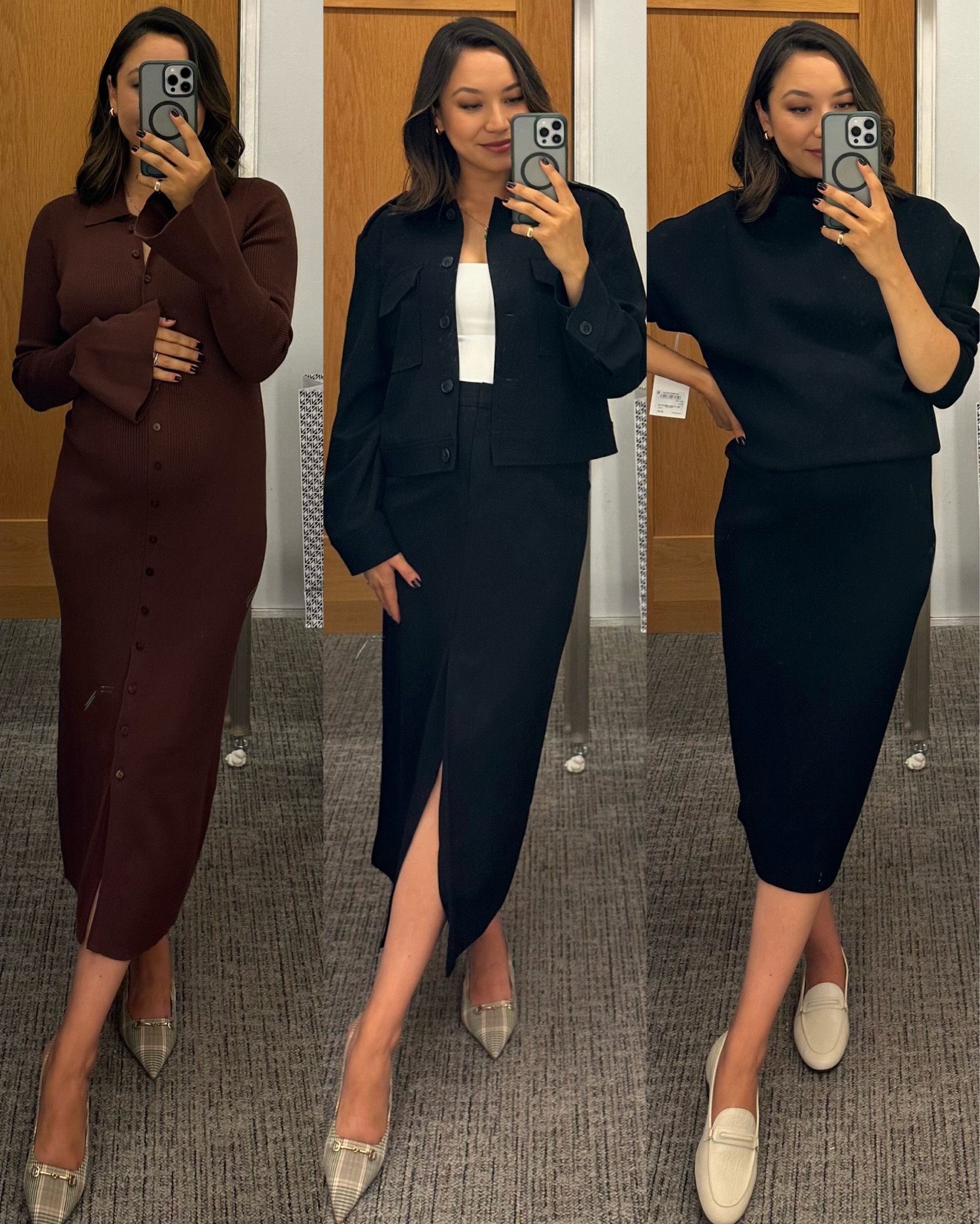 Workwear finds from the nsale 

• Paige dress - wearing small, very stretchy my regular size would be xs 
• black jacket - they only had a medium in-store to try on, but my regular size would be xs 
• midi skirt with slit - normal size would be extra small (not maternity friendly) 
• black sweater - small
• midi skirt w/o slit - small, maternity friendly 

Nsale / Nordstrom anniversary sale 

#LTKxNSale #LTKStyleTip #LTKWorkwear