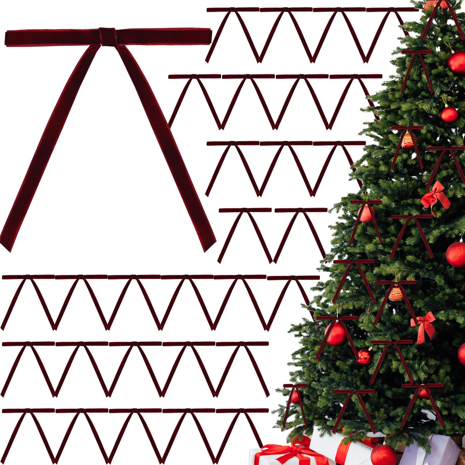 30 Pcs Christmas Velvet Wreath Bows, 5 x 7 Inch Vintage Velvet Ribbon Rustic Crafts Gift Bows for... | Amazon (US)