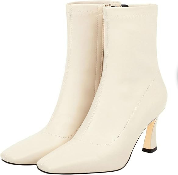 UniqueStride Womens Ankle Boots Closed Square Toe Stiletto High Heel Side Zipper Booties | Amazon (US)