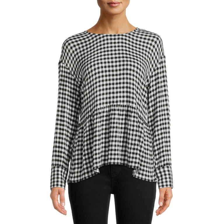 Time and Tru Women's Long Sleeve Crinkle Peplum Top | Walmart (US)