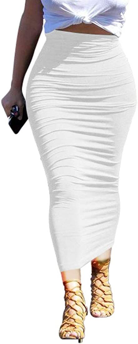 YMDUCH Women's Sexy Bodycon High Waist Stretchy Solid Work Pencil Skirts Dress | Amazon (US)
