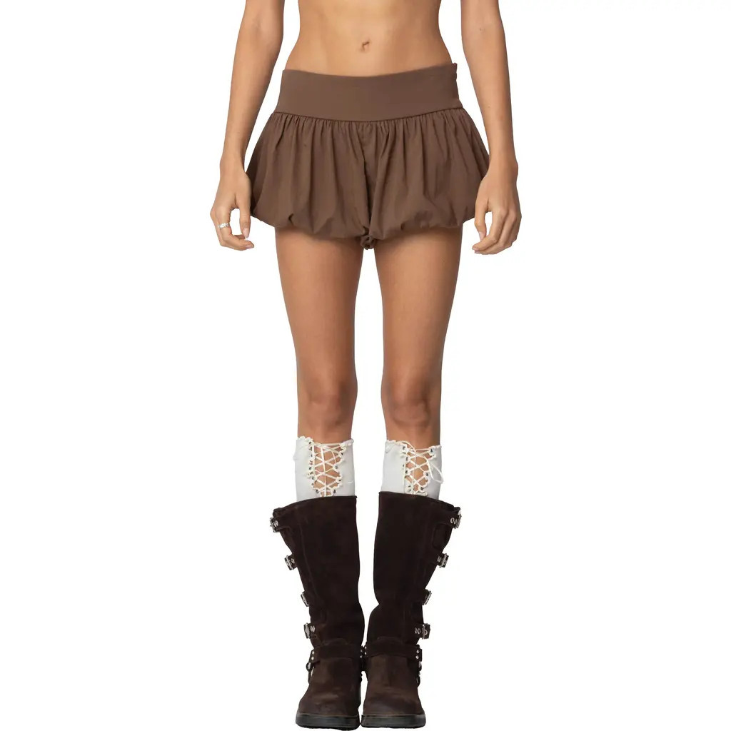 EDIKTED Adrianna Bubble Micro Shorts in Brown at Nordstrom, Size Small | Nordstrom