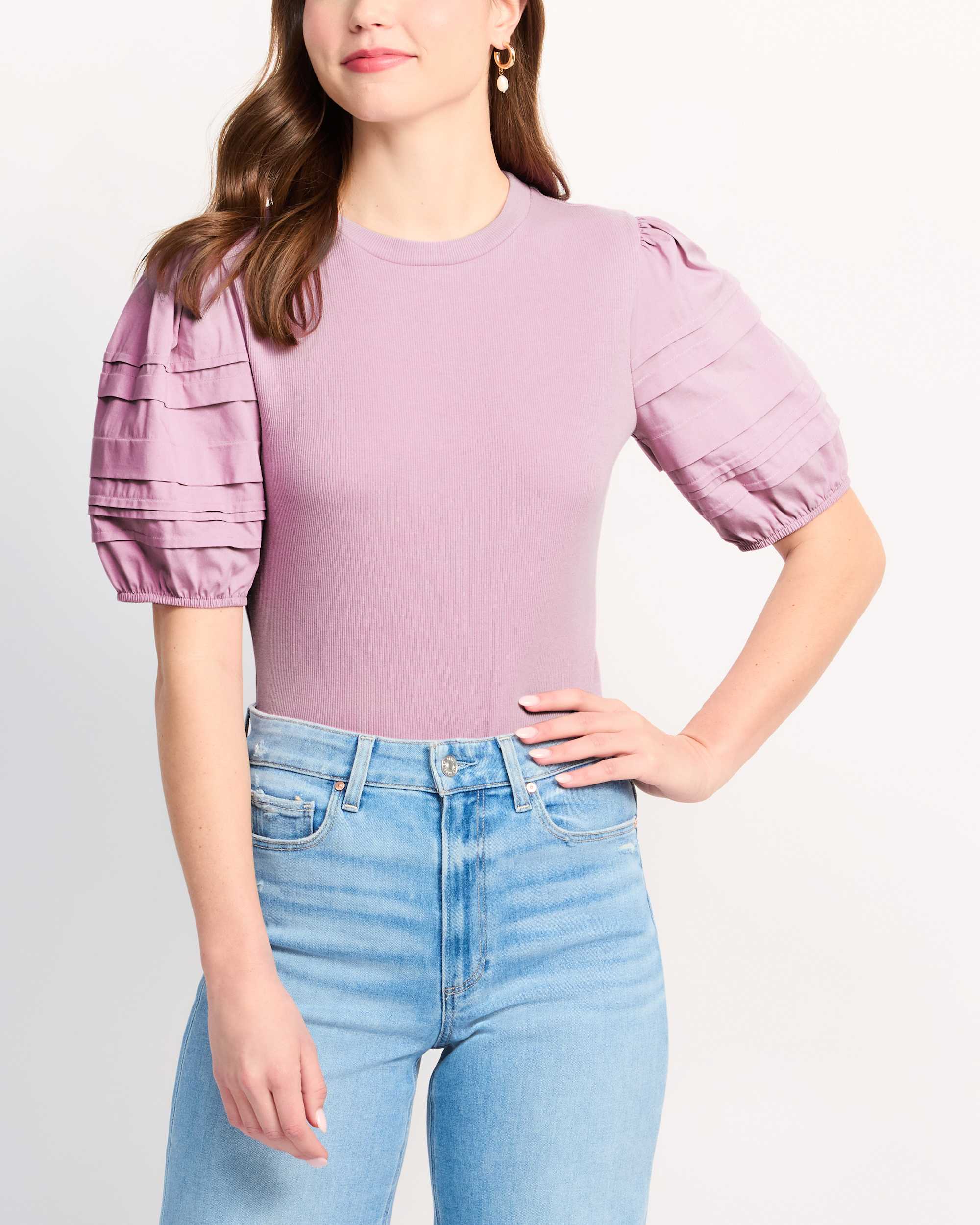 Reilley Short Sleeve Mixed Media Knit Top | Stitch Fix