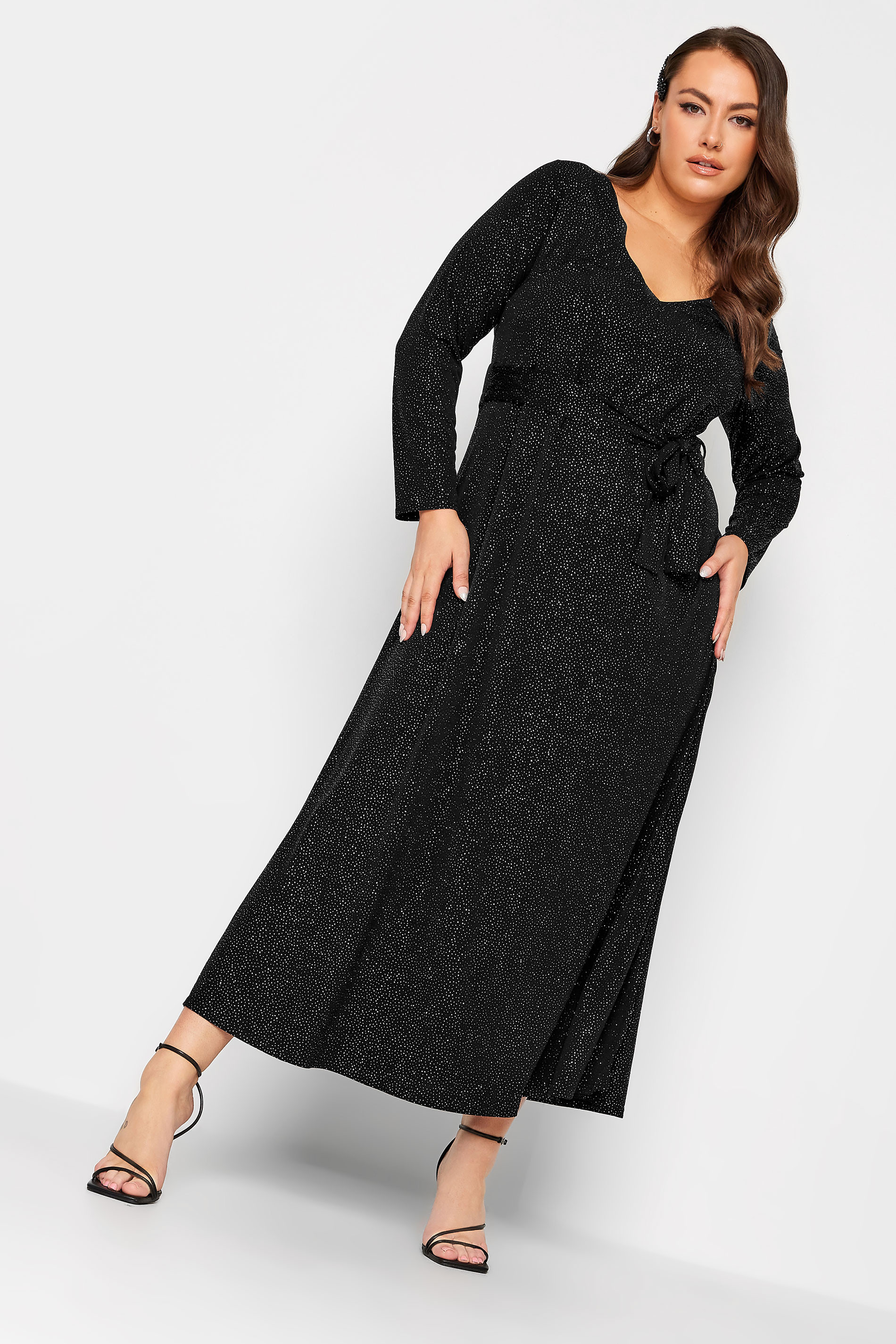 YOURS LONDON Plus Size Black & Pink Glitter Party Maxi Dress | Yours Clothing UK
