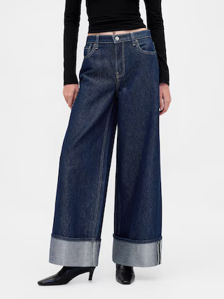 Mid Rise Metallic Cuffed Baggy Jeans | Gap (US)