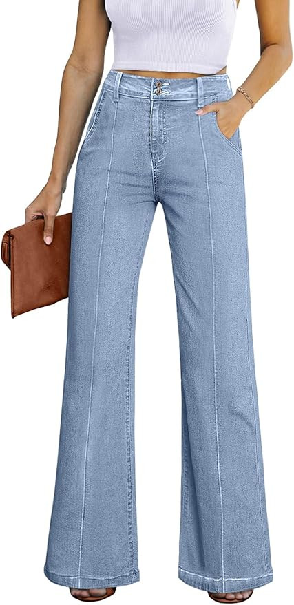 Sidefeel Womens Wide Leg Jeans Casual Baggy High Waisted Stretch Denim Pants | Amazon (US)