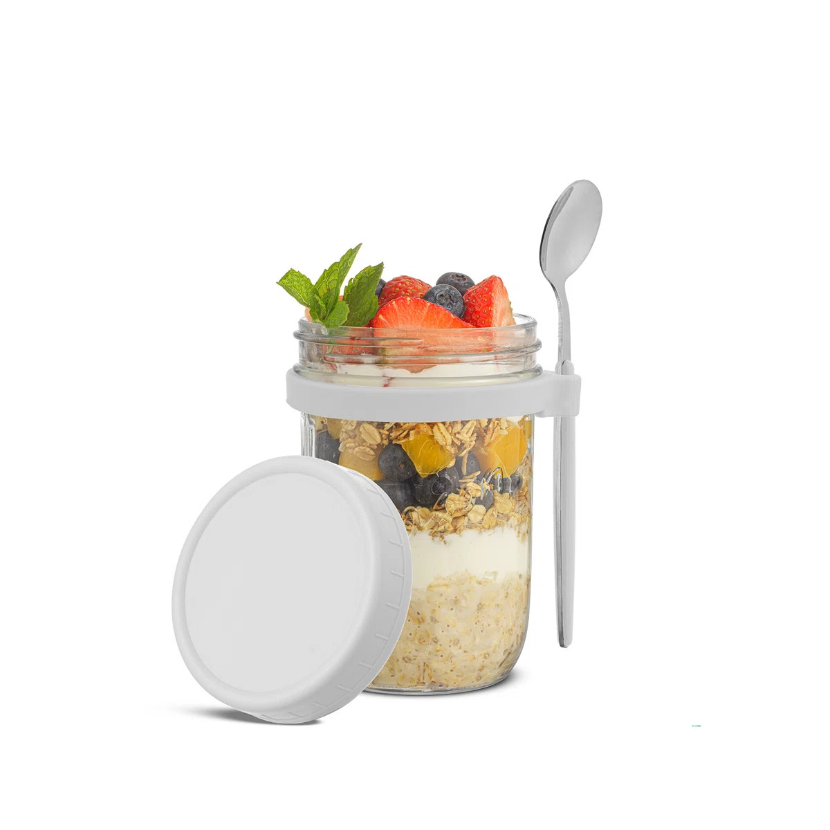 Brightware Dawn Overnight Oats Jars with White Lids and Spoons – 16 oz – Set of 3 (Set of 3) | Wayfair North America