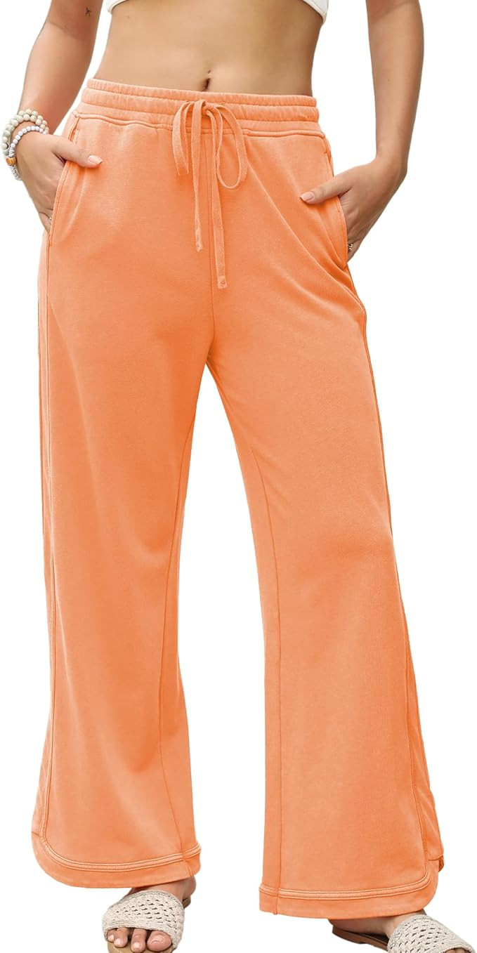 Hixiaohe Women's Casual Wide Leg Sweatpants High Waist Baggy Acid Wash Pants Drawstring Athletic ... | Amazon (US)