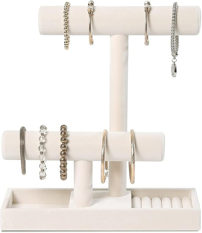 ByKen Multi-Functional 2 Tier Jewelry Holder,Necklace Bracelet Holder with Earrings Rings Tray,Je... | Amazon (US)