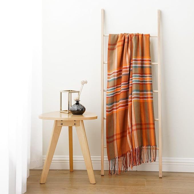 BATTILO HOME Orange Plaid Throw Blanket for Couch - Fall Throw Blanket - Lightweight Buffalo Plai... | Amazon (US)