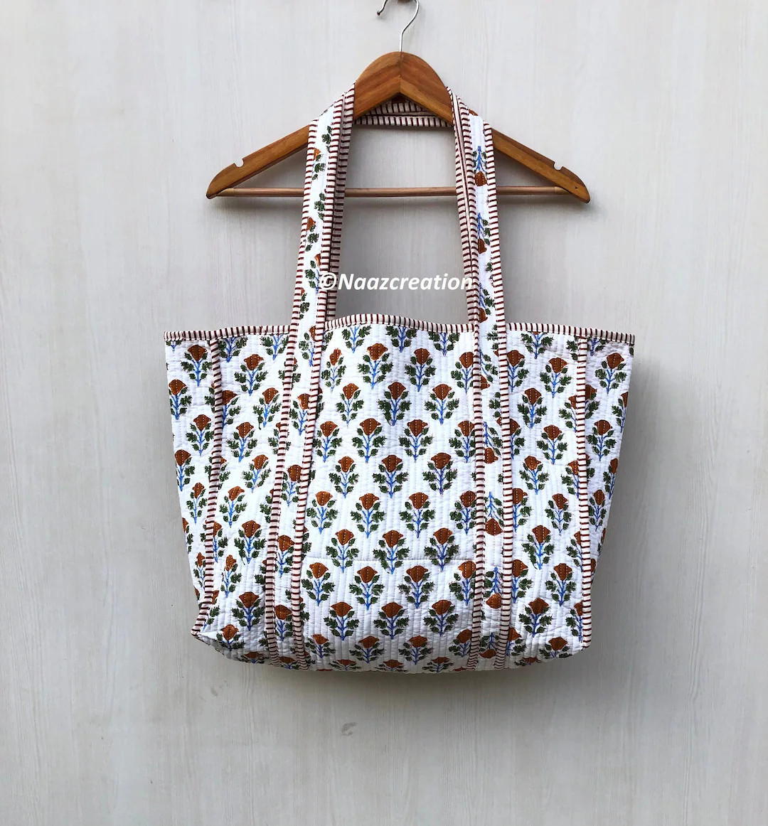 Handmade Quilted Cotton Tote Bag: Ethnic Floral Print Market Bag | Etsy (US)