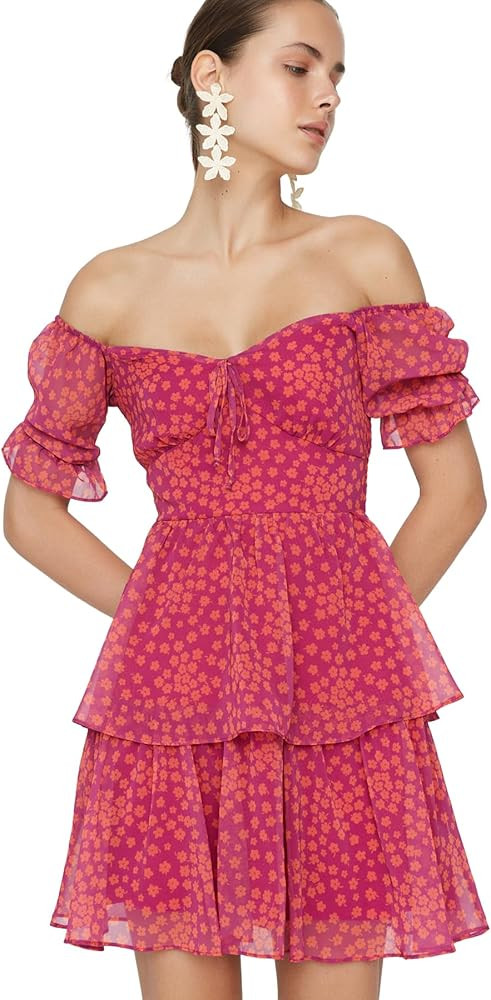 Trendyol Summer Dresses for Women 2023, Trendy Casual Sundresses, Wedding Guest Mini Floral Dress | Amazon (US)