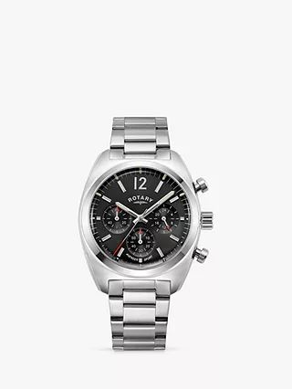 Rotary GB05485/65 Men's Sports Avenger Chronograph Bracelet Strap Watch, Silver/Black | John Lewis (UK)