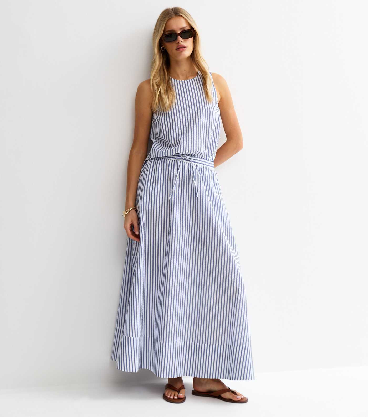 Blue Striped Cotton Seersucker Circle Maxi Skirt | New Look | New Look (UK)