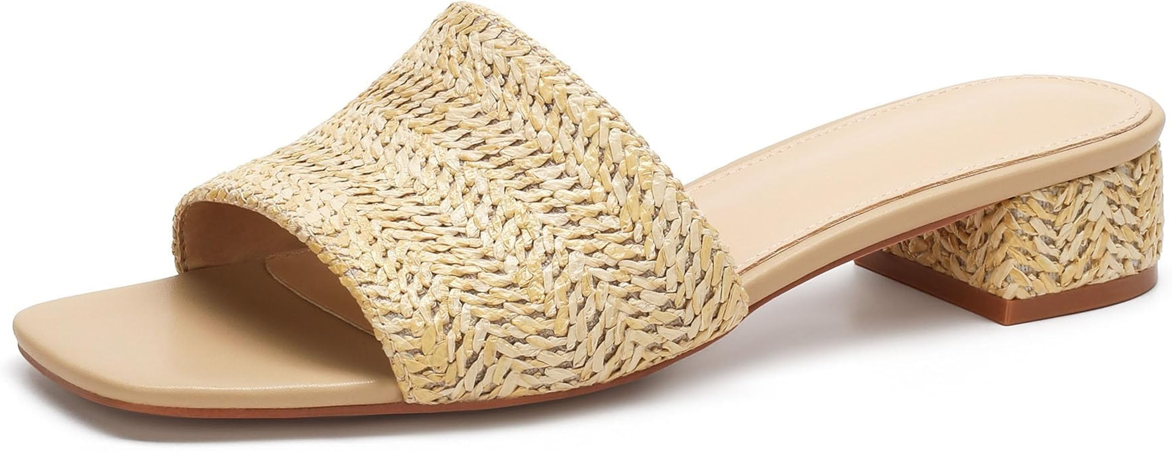 VICKI·VICKI Women’s Raffia Slide Sandals, Low Heel Square Toe Open Toe Slip On Sandals for Wom... | Amazon (US)