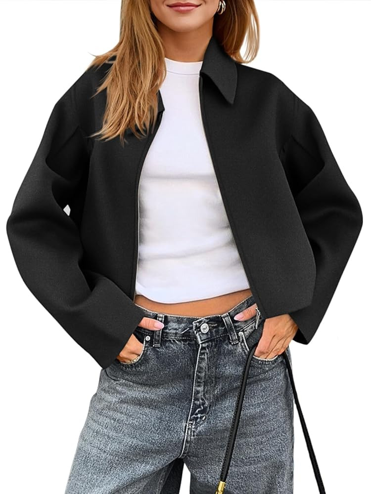 Yousify Womens Cropped Pea Coats Zip Up Short Casual Bomber Wool Blend Jackets Barn Fall Outerwea... | Amazon (US)