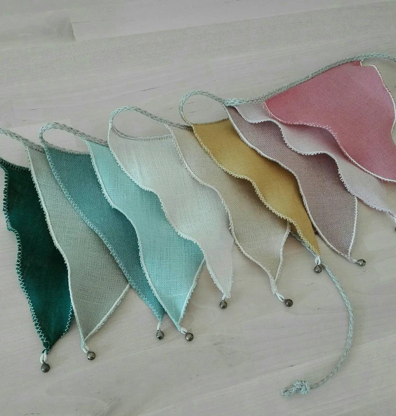 linen bunting garland with bells | Etsy (US)